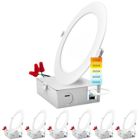 Luxrite 8 Inch Ultra Thin LED Recessed Downlights 5 CCT Selectable 2700K-5000K 18W 1500LM Dimmable 6-Pack LR23765-6PK
